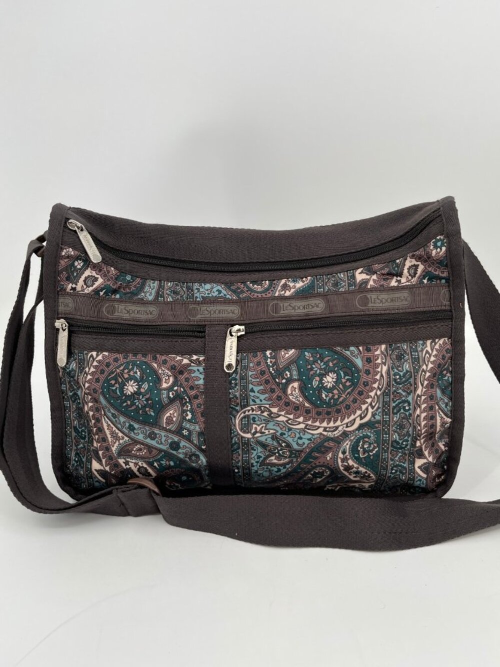 Vintage LeSportsac Deluxe Everyday Bag Paisley Crossbody Brown Zip Pockets